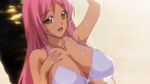  1girl aizawa_momoka bikini breasts brown_eyes censored cleavage erect_nipples female honoo_no_haramase_paidol_my_star_gakuen_z huge_breasts long_hair looking_at_viewer open_mouth outdoors pink_hair squeez swimsuit t-rex_(animation_studio) upper_body white_bikini 