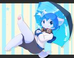  anthro aoino blue_eyes blue_hair blush canine clothing cub dog fur hair hindpaw hoodie looking_at_viewer male mammal pattern_background paws shorts simple_background sitting smile solo striped_background tongue tongue_out umbrella white_fur young 