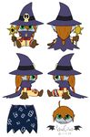  ambiguous_gender blue_eyes chibi clothed clothing cute digimon doll gloves hair hat humanoid looking_at_viewer magic_user magic_wand model_sheet plushie simple_background sitting stitches vibrantechoes wand white_background wizardmon 