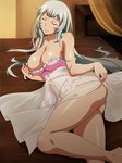  1girl ass breasts chouun_shiryuu eyes_closed ikkitousen large_breasts legs long_hair lying official_art smile solo white_hair 
