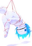  anthro aoino blue_eyes blue_hair blush butt canine cub dog fur gag gagged hair hindpaw male mammal nude one_eye_closed paws restrained shadow simple_background solo suspension upside_down white_background white_fur young 