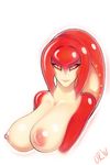  big_breasts big_nipples breasts breath_of_the_wild female fin nintendo nipples red_skin simple_background smile the_legend_of_zelda urw video_games yellow_eyes yellow_skin zora 