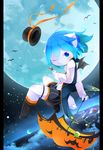  amazing_background anthro aoino blue_eyes blue_hair blush candy canine cape clothing cub detailed_background dog flying food fur hair halloween hat holidays looking_at_viewer male mammal moon one_eye_closed smile solo top_hat umbrella white_fur wink young 