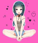  bad_id bad_pixiv_id blue_hair blush breasts butterfly_sitting cleavage heart long_hair looking_at_viewer makurappoi open_mouth red_eyes sitting small_breasts solo strap_slip tendouji_musubi tokyo_7th_sisters 