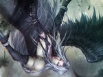  aimio_nagi artist_name black_coat black_gloves black_wings feathers final_fantasy final_fantasy_vii gloves green_eyes grey_background long_hair looking_at_viewer male_focus sephiroth silver_hair single_wing solo upside-down wings 