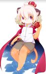  anthro aoino apple blush cape cat clothing crown cub feline food fruit fur hair looking_away male mammal orange_fur purple_eyes shorts simple_background solo space white_background white_fur white_hair young 