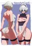  adjusting_clothes adjusting_leotard artist_name ass backless_outfit bandaid bandaids_on_nipples bare_shoulders blindfold breasts hairband leotard medium_breasts mole mole_under_mouth nier_(series) nier_automata nudtawut_thongmai parted_lips pasties short_hair skindentation solo thighs white_hair white_leotard wide_hips yorha_no._2_type_b 