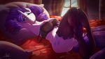  2016 anthro anthrofied anus areola armpits bed bra breasts butt clothing curtains cutie_mark equine female friendship_is_magic hair half-closed_eyes horn inside legwear long_hair lying mammal my_little_pony nipples off_shoulder olyagon33 on_back on_bed pillow purple_hair pussy rarity_(mlp) solo stockings thigh_highs underwear unicorn white_skin 