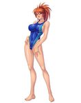  1girl arms_up azuma_kamimura bikini black_bikini breasts cara_the_blood_lord censored erect_nipples groin hand_on_hips kagami_hirotaka lilith-soft open_clothes open_shirt orange_hair posing purple_eyes shirt solo swimsuit 