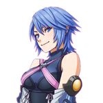  634 aqua_(kingdom_hearts) bare_shoulders blue_eyes blue_hair cross-laced_clothes kingdom_hearts kingdom_hearts_birth_by_sleep looking_at_viewer short_hair smile solo turtleneck upper_body white_background 