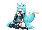  /\/\/\ 1girl animal_ears aqua_eyes aqua_hair barbariank bare_shoulders breasts disembodied_limb fox_ears fox_tail full_body hair_ornament hatsune_miku long_hair looking_to_the_side mechanical_legs medium_breasts open_mouth sitting solo_focus tagme tail transparent_background twintails very_long_hair vocaloid wariza 