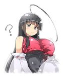  :/ ? ahoge bare_shoulders black_eyes black_hair breasts closed_mouth commentary_request crop_top crop_top_overhang detached_sleeves hime_cut japanese_clothes large_breasts long_hair long_sleeves looking_at_viewer m.u.g.e.n nontraditional_miko ototobe sendai_hakurei_no_miko solo taut_clothes touhou undershirt upper_body wide_sleeves 