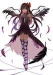  akemi_homura akuma_homura argyle argyle_legwear bad_id bad_pixiv_id black_hair bow bxr dress elbow_gloves feathered_wings feathers gloves hair_bow hairband hands_on_own_chest long_hair mahou_shoujo_madoka_magica mahou_shoujo_madoka_magica_movie purple_eyes red_bow solo thighhighs very_long_hair wings 