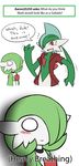  1girl absurdres airalin_(mark_folks) animalization artist_self-insert choker comic commentary english gallade gardevoir gen_3_pokemon gen_4_pokemon highres jacket long_image mark_folks meme o_o open_clothes open_jacket open_mouth pokemon pokemon_(creature) red_eyes simple_background tall_image white_background 