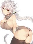  ass backless_dress backless_outfit bent_over black_legwear black_panties blush braid breasts covered_nipples cowboy_shot dress hair_ornament halterneck jitome kantai_collection large_breasts long_hair looking_at_viewer looking_back meme_attire open_mouth panties shirt sideboob silver_hair simple_background single_braid sleeveless sleeveless_turtleneck solo sweater sweater_dress taut_clothes thighhighs turtleneck turtleneck_sweater twisted_torso underwear unryuu_(kantai_collection) very_long_hair virgin_killer_sweater wavy_hair white_background yamaarashi yellow_eyes 