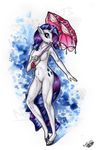  2013 5_fingers breasts equine eyelashes featureless_crotch female friendship_is_magic hair hooves horn mammal my_little_pony natoli navel nude purple_hair rarity_(mlp) smile solo standing traditional_media_(artwork) umbrella unicorn watermark 