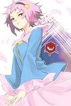  blush commentary_request elbow_gloves eyeball feathers gloves hairband heart heart_of_string komeiji_satori long_sleeves looking_at_viewer pink_hair red_eyes short_hair smile solo third_eye touhou white-aster wind 