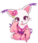  accessory blush cat clothing cute digimon feline female flower gatomon hairpin japanese_clothing kimono long_tail looking_at_viewer mammal plant purple_eyes smile tongue tongue_out tory 