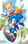  blue_eyes blue_sky cloud day felicia-val friends furry green_eyes landscape male_focus multiple_boys palm_tree sky smile sonic sonic_the_hedgehog sunlight tails_(sonic) tree v 