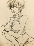  1girl breasts chinese_clothes female fushoku houshin_engi monochrome ou_kijin short_hair solo traditional_media 