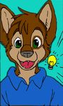  anthro canine clothed clothing cub dog foggy.frost idea kithawking looking_at_viewer male mammal open_mouth simple_background smile wagner young 