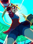  arms_(game) backlighting bike_shorts blonde_hair boxing_gloves domino_mask green_eyes highres lexivine mask open_mouth pleated_skirt ponytail ribbon_girl_(arms) ribbon_hair skirt solo sparky_(arms) stadium 