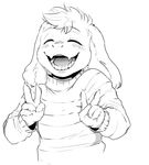  asriel_dreemurr blush boss_monster caprine child clothing fangs fur goat happy jazzycat long_ears mammal peace_sign_(disambiguation) smile solo stripes sweater undertale video_games white_fur young 