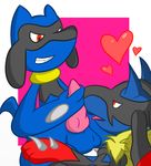  &lt;3 2017 abra_the_kadabra ambiguous_gender animal_genitalia animal_penis balls blue_fur blue_tail canine_penis duo erection fur grey_fur grin holding_penis male mega_evolution mega_lucario nintendo open_mouth penis pok&eacute;mon red_eyes red_fur riolu simple_background sitting spikes spread_legs spreading tongue tongue_out tuft video_games yellow_fur 