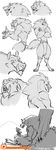  anthro canine clothing fangs fur loincloth male mammal monochrome muscular sitting sketch_page smile solo standing teeth wolf zummeng 