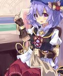  four_goddesses_online:_cyber_dimension_neptune hair_ornament highres holding_needle long_hair looking_at_viewer needle neptune_(series) normaland purple_eyes purple_hair pururut sewing sitting smile solo very_long_hair 