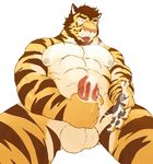  balls bangcanine close_eye cum cum_on_hand cum_on_penis feline invalid_tag male mammal masturbation muscular muscular_male nipples pecs penis solo teeth tiger tongue 