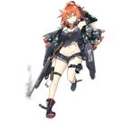  breasts cleavage full_body girls_frontline gun ks-23 ks-23_(girls_frontline) large_breasts official_art pump_action red_hair sharp_teeth shirt short_shorts shorts shotgun sky_(freedom) solo spiked_hair teeth thigh_strap torn_clothes torn_shirt transparent_background weapon yellow_eyes 