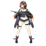  breasts cleavage full_body girls_frontline gun hood ks-23 ks-23_(girls_frontline) large_breasts official_art pump_action red_hair sharp_teeth short_shorts shorts shotgun sky_(freedom) solo spiked_hair teeth thigh_strap transparent_background weapon yellow_eyes 