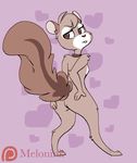  anthro breasts butt female fur hand_on_hip looking_at_viewer looking_back mammal melonpussy nude rodent sandy side_boob simple_background solo squirrel standing 