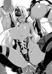  00s 1boy 1girl ahegao anal anus ass bouncing_breasts breasts cum cum_on_ass dark_skin elbow_gloves erect_nipples female gloves guided_penetration hetero highres hijiri huge_ass large_breasts legs leotard_aside long_hair moaning monochrome naughty_face nipples penetration penis saliva sex sweat t-elos testicles thighhighs thighs tongue_out xenosaga 