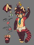  anthro barefoot briefs bulge clothed clothing color_swatch cub cute_fangs disembodied_hand eyewear glasses male mammal navel necktie nipple_pinch nipples noca pawpads pinch pointing pubes raised_arm red_panda rokuya solo standing tighty_whities topless underwear wet_spot young 