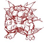  abs animal_humanoid biceps claws dragon dragon_humanoid horn humanoid hyper hyper_muscles kuroma looking_at_viewer male monochrome muscular nude pecs quads reptile scalie sketch solo spikes thick_tail triceps wings 
