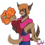  &lt;3 aeonhowl anthro barefoot brown_hair canine carrying cheek_tuft clothed clothing crossover cute_fangs elbow_tufts fangs female fur ghoul_school hair male mammal open_mouth orange_hair red_eyes red_hair reluctant_werewolf scooby-doo_(series) shaggy shaggy_rogers shorts simple_background slit_pupils smile tuft were werewolf white_background winnie_werewolf yellow_eyes yellow_sclera 