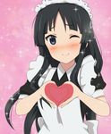  akiyama_mio alternate_costume apron black_dress black_eyes black_hair blush dress enmaided heart heart_hands hime_cut k-on! long_hair looking_at_viewer maid maid_headdress moe_moe_kyun! one_eye_closed shizupu smile solo sparkle upper_body white_apron 