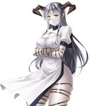  1girl bare_legs breasts chains demon_girl dress female large_breasts long_hair nipples no_bra nobushito_kuro rizlight shiny shiny_skin solo taimanin_(series) taimanin_asagi taimanin_asagi_battle_arena tattoo thong white_skin 