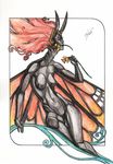  anthro arthropod breasts featureless_breasts female hair insect nude skinny solo thescarletartist traditional_media_(artwork) wide_hips wings 