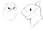  ambiguous_form ambiguous_gender avian beady_eyes beak bird duo fish julicat looking_at_viewer marine monochrome owl shark smile 