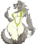  breasts claws clothing deathclaw eyewear fallout femclaw open_mouth scalie simple_background solo sugarbeasts-07 sunglasses swimsuit video_games 