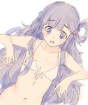  asari_nanami bad_id bad_twitter_id bangs bare_shoulders bikini_top blue_eyes blue_hair blush bottomless breasts collarbone commentary_request fish_hair_ornament hair_ornament idolmaster idolmaster_cinderella_girls jewelry kawata_hisashi long_hair navel open_mouth simple_background sketch small_breasts solo swimsuit upper_body white_background white_bikini_top 