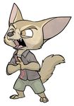  anothercolouranon anthro black_nose brown_eyes brown_fur canine clothing disney fangs fennec finnick fox fur male mammal open_mouth secoh2000 shirt shorts solo standing teeth tongue zootopia 
