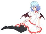  alternate_costume arm_support bat_wings black_legwear blue_hair blush bow bowtie dress frills full_body head_tilt junior27016 looking_at_viewer no_shoes pointy_ears puffy_short_sleeves puffy_sleeves red_bow red_eyes red_neckwear remilia_scarlet ribbon short_hair short_sleeves simple_background sitting smile solo thighhighs touhou white_background white_dress wings wrist_cuffs yokozuwari 