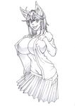  anthro autumm_airwave big_breasts breasts clothed clothing feline female huge_breasts mammal nipple_bulge open_shirt pussy school_uniform smile solo standing uniform wide_hips 