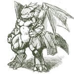  biceps claws dragon hair horn kuroma membranous_wings monochrome muscular pecs quads reptile scalie sketch spikes thick_tail triceps wings 