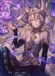  :3 animal_ears bare_shoulders blue_eyes detached_sleeves erune granblue_fantasy halterneck male_focus parted_lips shao_(granblue_fantasy) shigaraki_(strobe_blue) sleeveless smile smoke solo white_hair 