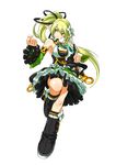  absurdres black_footwear black_ribbon boots breasts cleavage clenched_hand detached_sleeves elsword flower frills full_body green_eyes green_hair green_sleeves hair_flower hair_ornament hair_ribbon highres knee_boots large_breasts long_hair official_art pointy_ears ponytail rena_(elsword) ress ribbon simple_background smile solo very_long_hair white_background wind_sneaker_(elsword) 